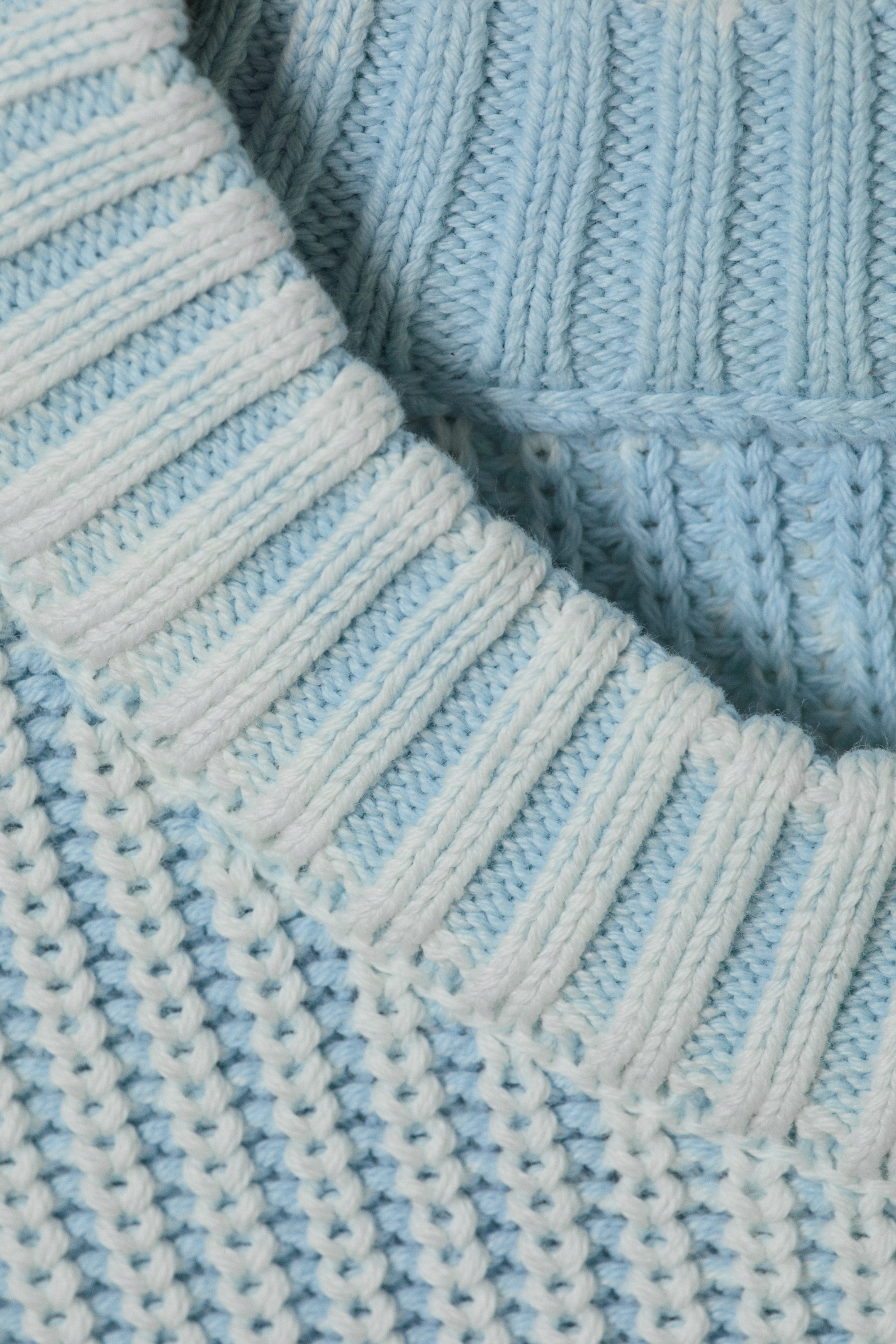 Washed Light Blue - Shrunken Knitted Cotton Sweater - 4