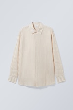 Beige/Gestreift - Oversized-Hemd aus Leinenmix - 0