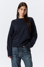 Dunkelblau meliert - Oversized-Strickpullover aus Mohairmischung - 0