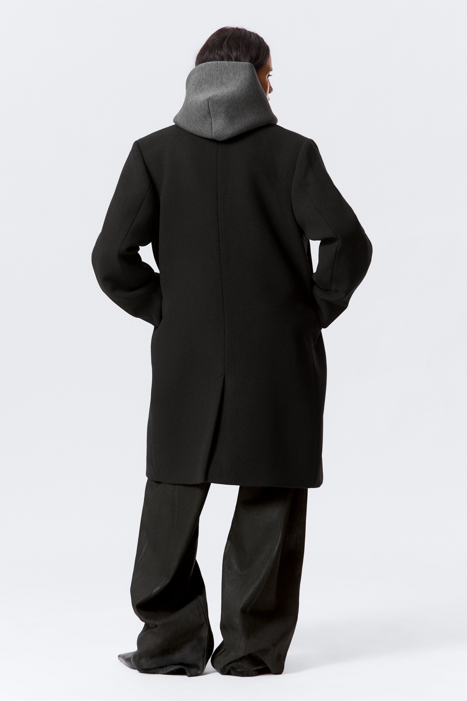 Oversized Knee-Length Wool-Blend Coat - Black/Dark Khaki Green - 7