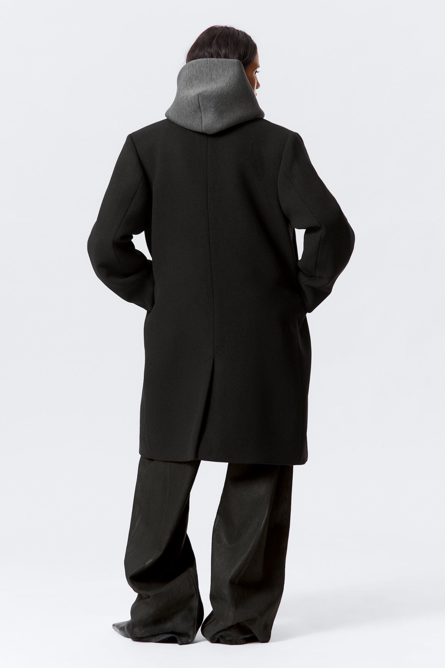 Manteau oversize en laine mélangée - Noir/Vert kaki foncé - 5