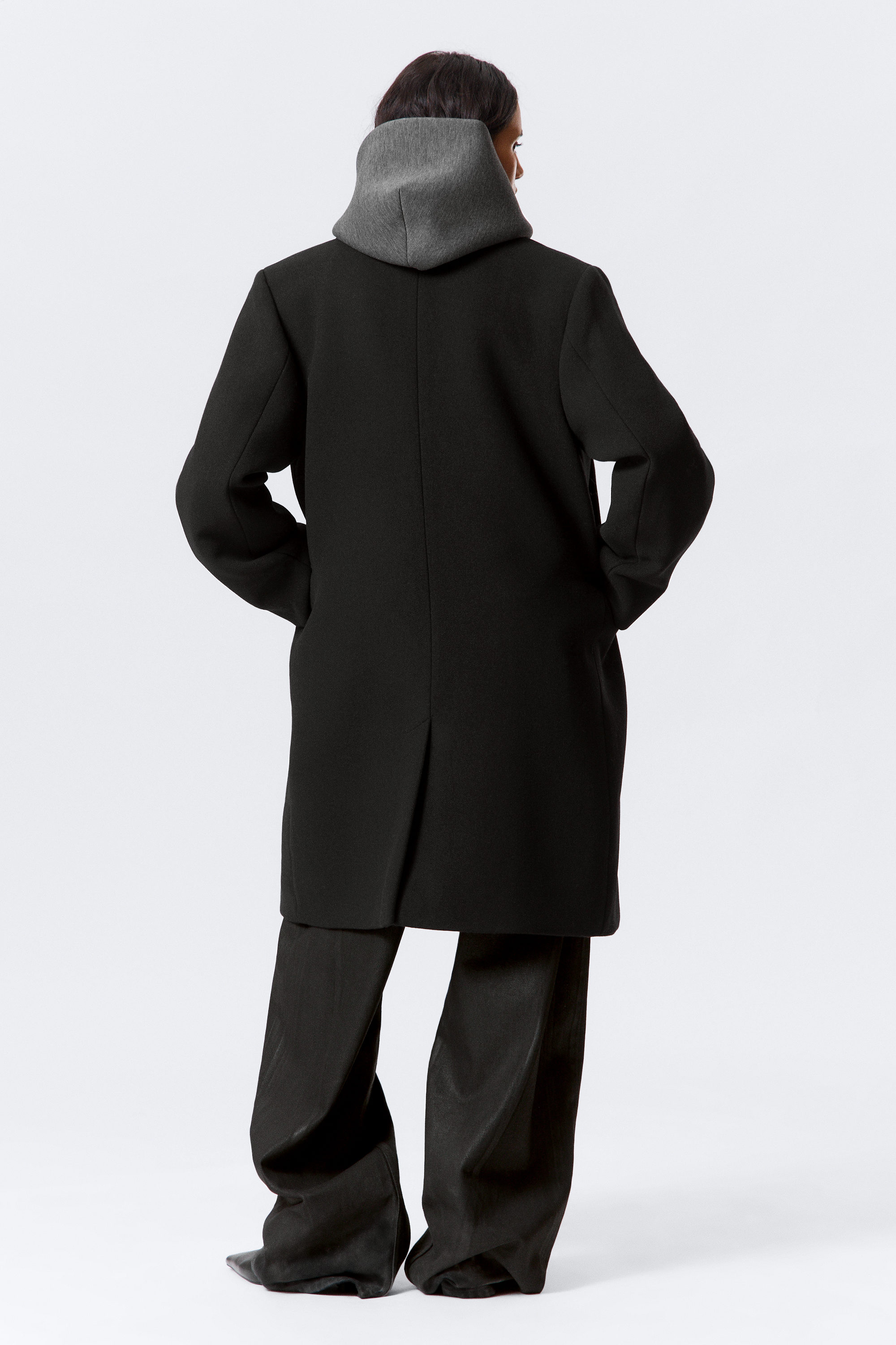 oversized knee-length wool-blend coat - Black | Weekday WW