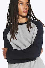 Light Grey Melange & Navy Blue - Loose Boxy Raglan-Sleeved T-shirt - 0