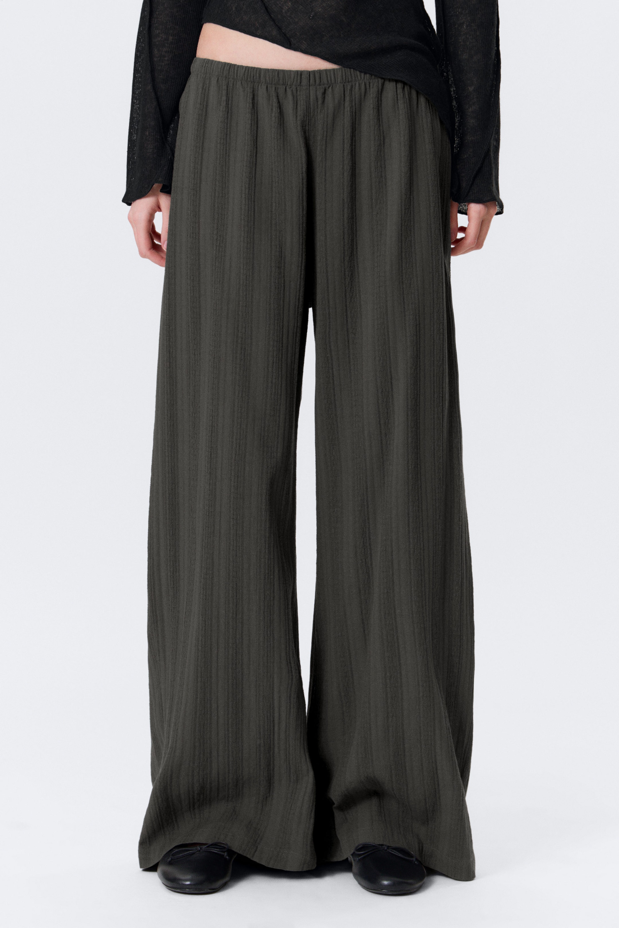 Gris foncé - Pantalon ample taille basse en coton à enfiler - 2