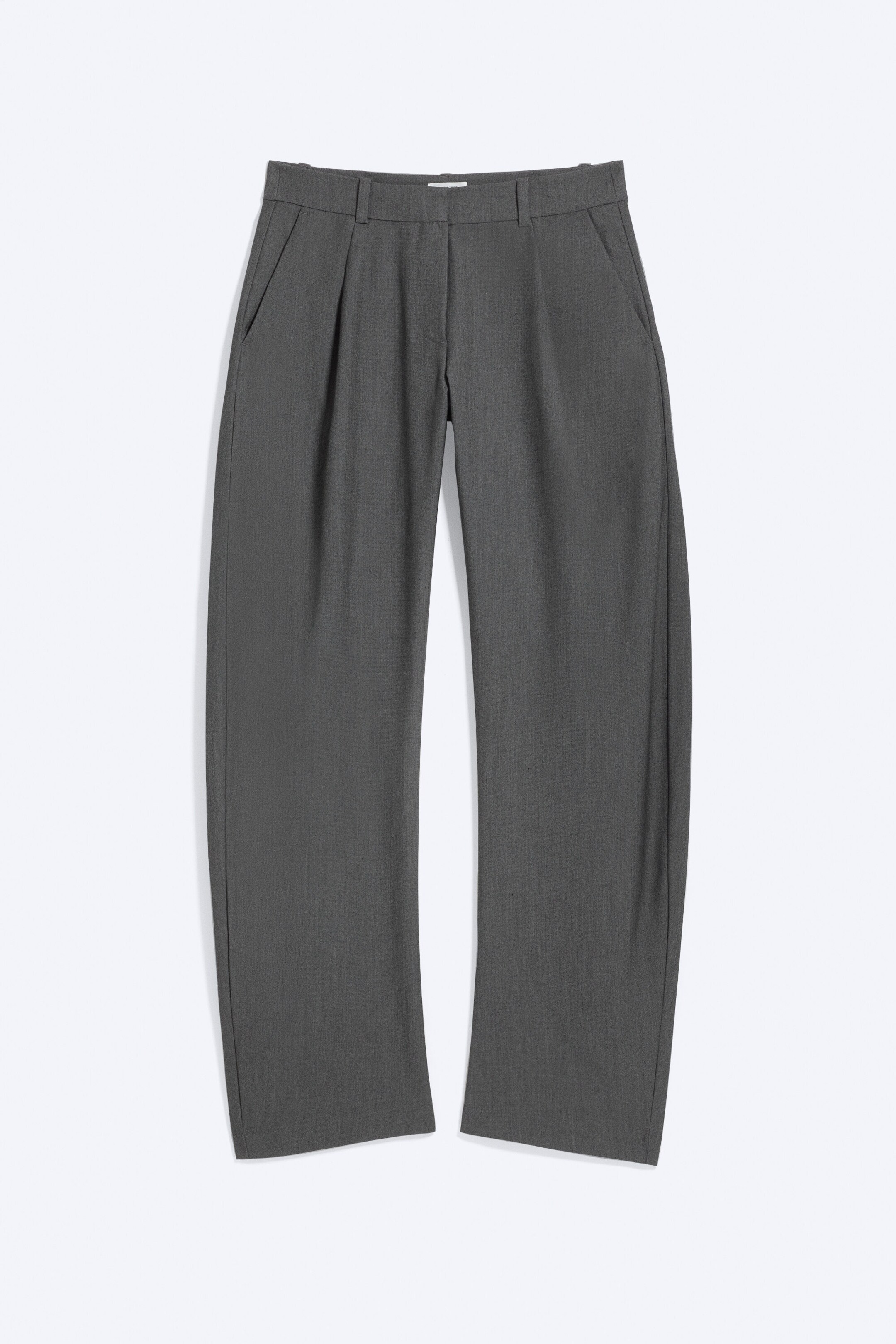 Dark Grey Melange - Loose Fit Barrel Leg Suiting Trousers - 0