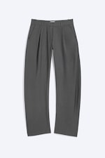 Dark Grey Melange - Loose Fit Barrel Leg Suiting Trousers - 0