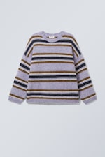 Lila Multi-randig - Ledig Grafisk Stickad Tröja - 0