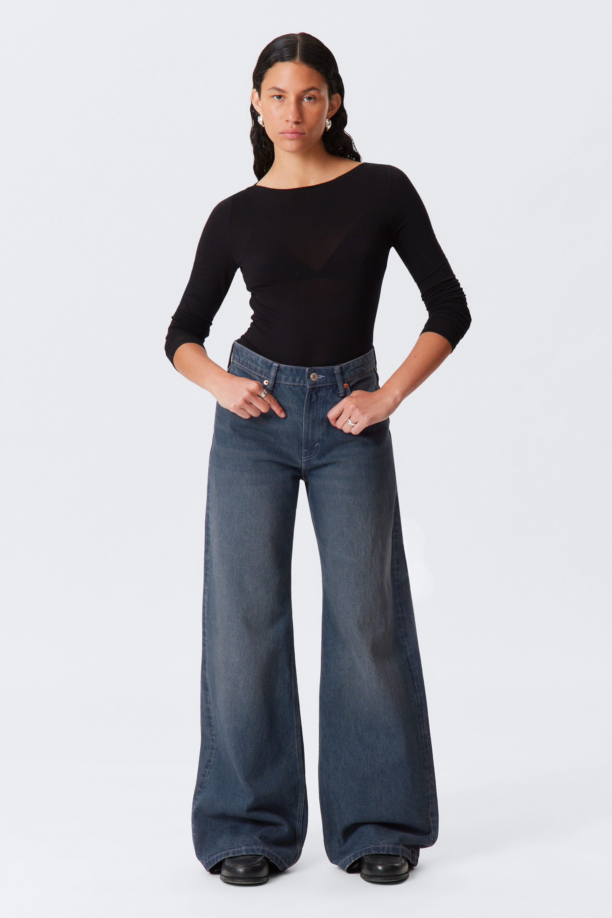 Ajax Blue - Dunkelblau - Paz Mid Waist Loose Wide Leg Jeans - 1