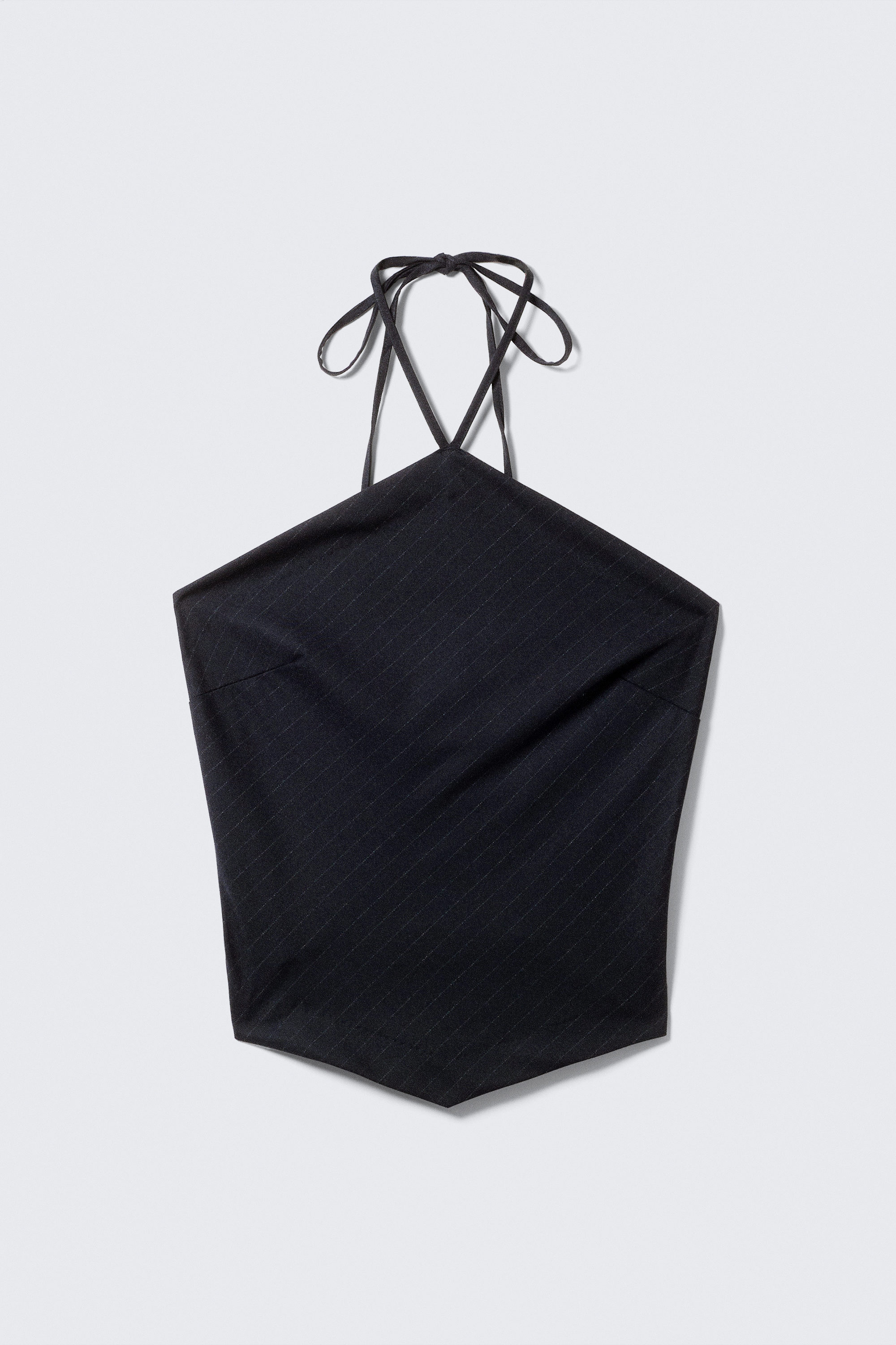 Bleu foncé - Rayures fines - Haut ajusté à col licou - 4