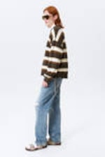 Striped Brown - Knitted Oversized Boxy Cotton Sweater - 3