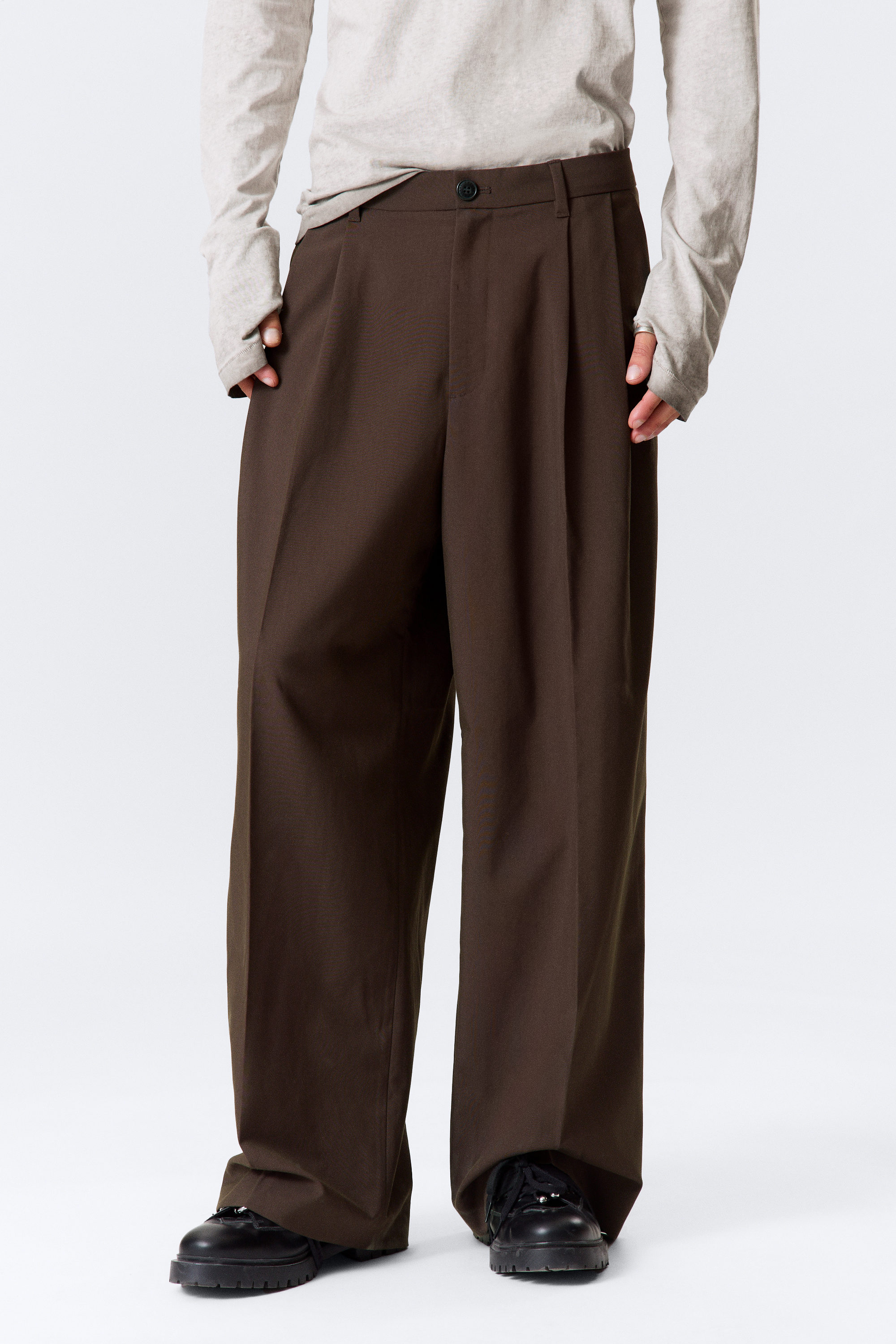 Dark Brown - Nate Loose Fit Pleated Suit Trousers - 4