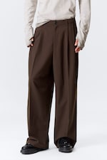 Dark Brown - Nate Loose Fit Pleated Suit Trousers - 1