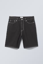Tintenschwarz - Galaxy Mid Waist Loose Denim Shorts - 0