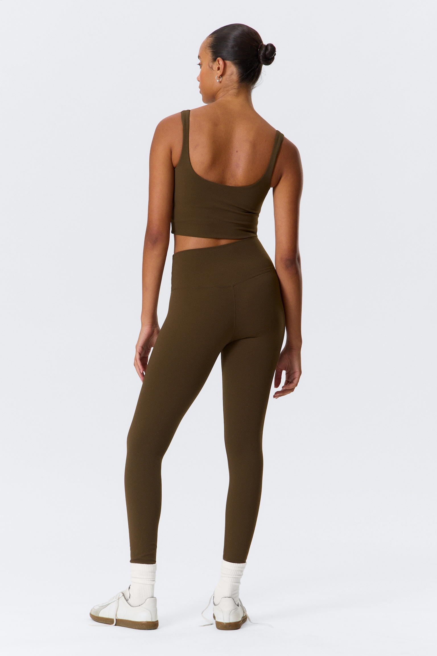 High Waisted Sports Tights - Dark Brown/White/Black - 5
