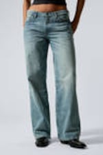 Cyan Dust - Medium Blue - Ample Low Rise Loose Wide Leg Jeans - 1