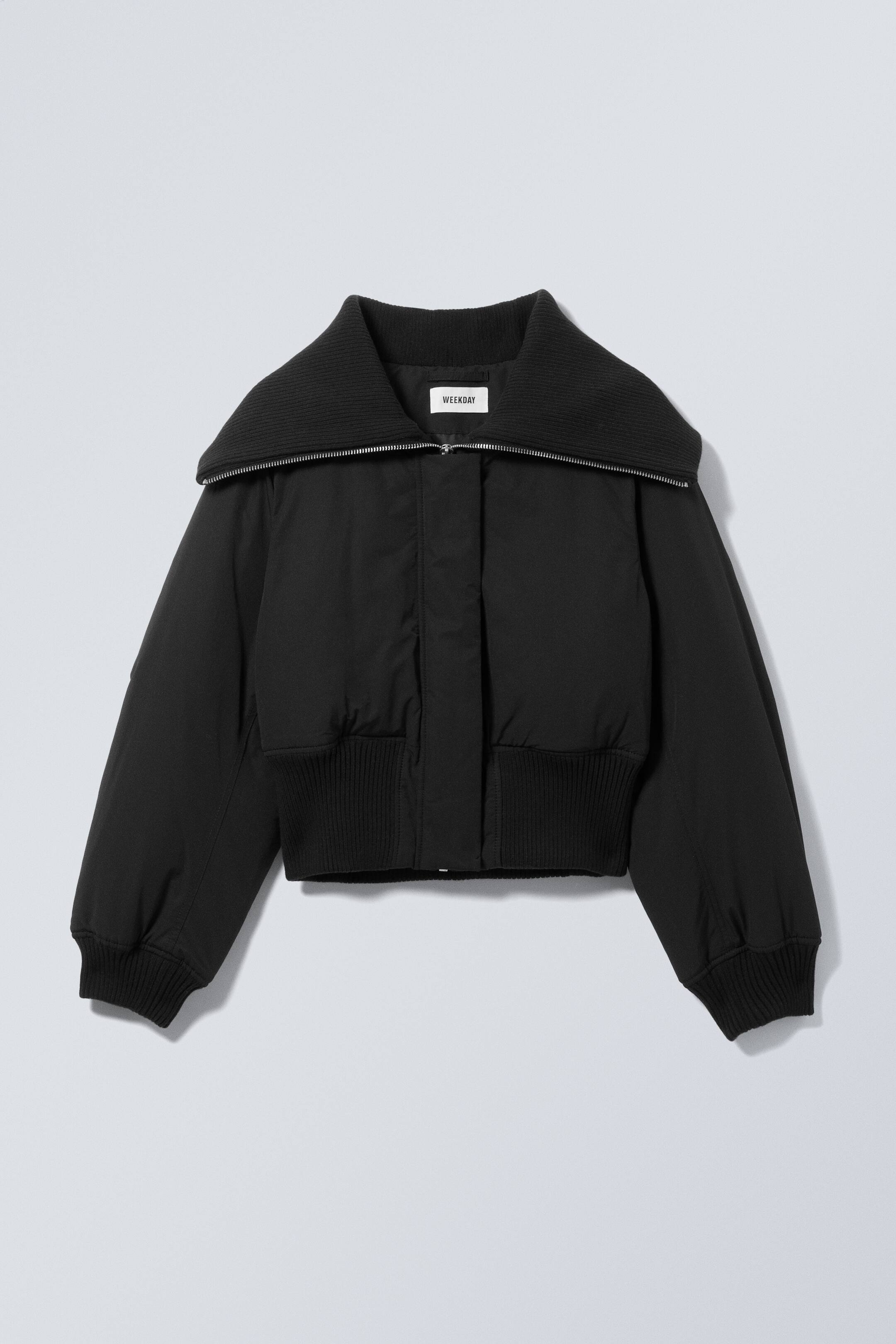 View larger image: Cropped Rib Funnel Neck Bomber Jacket - Black - Ladies | H&M GB 1