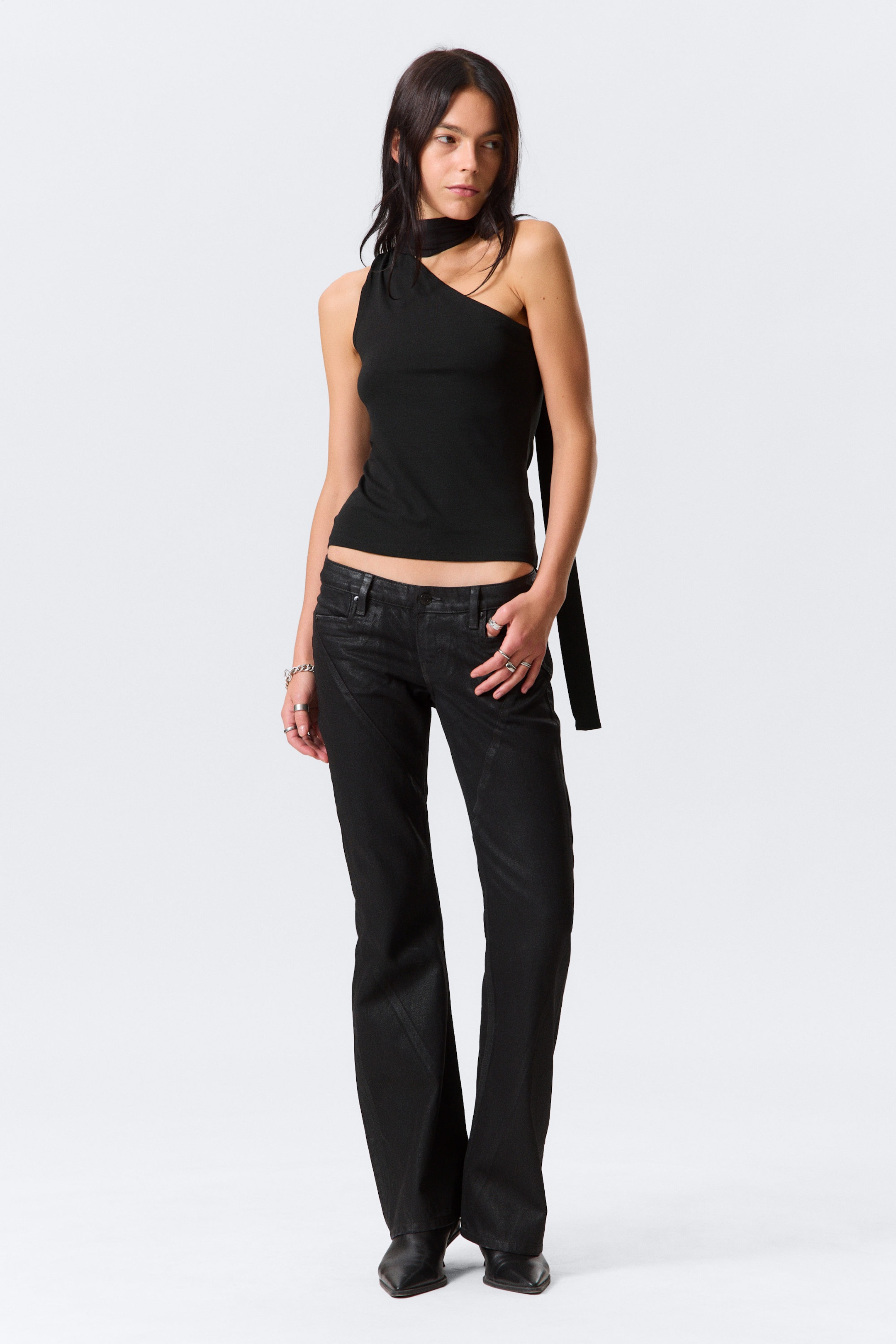 Black - Lyocell One-shoulder Tie Top - 2