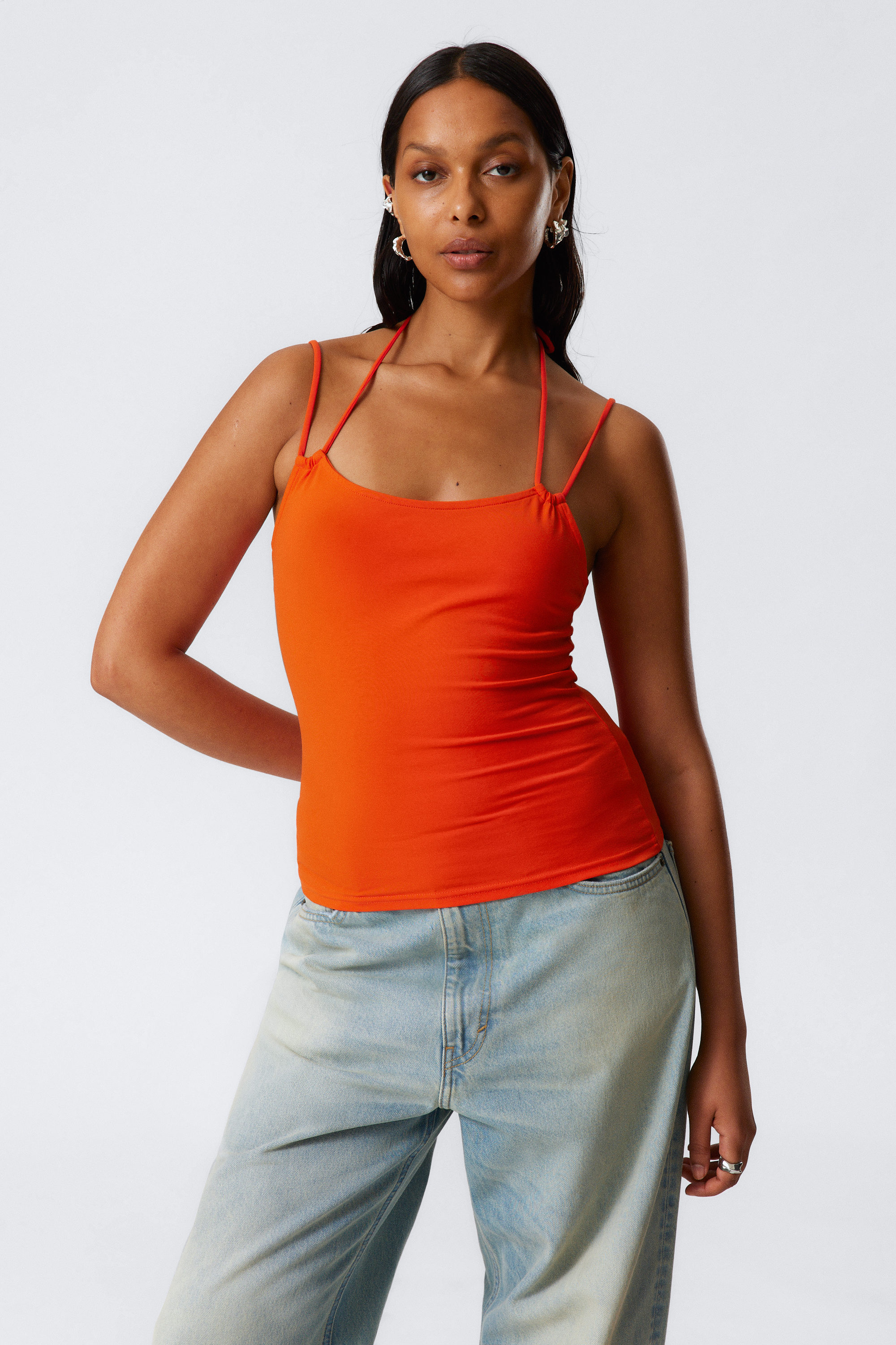 Bright Orange - Slim Fit Halterneck Strap Top - 1
