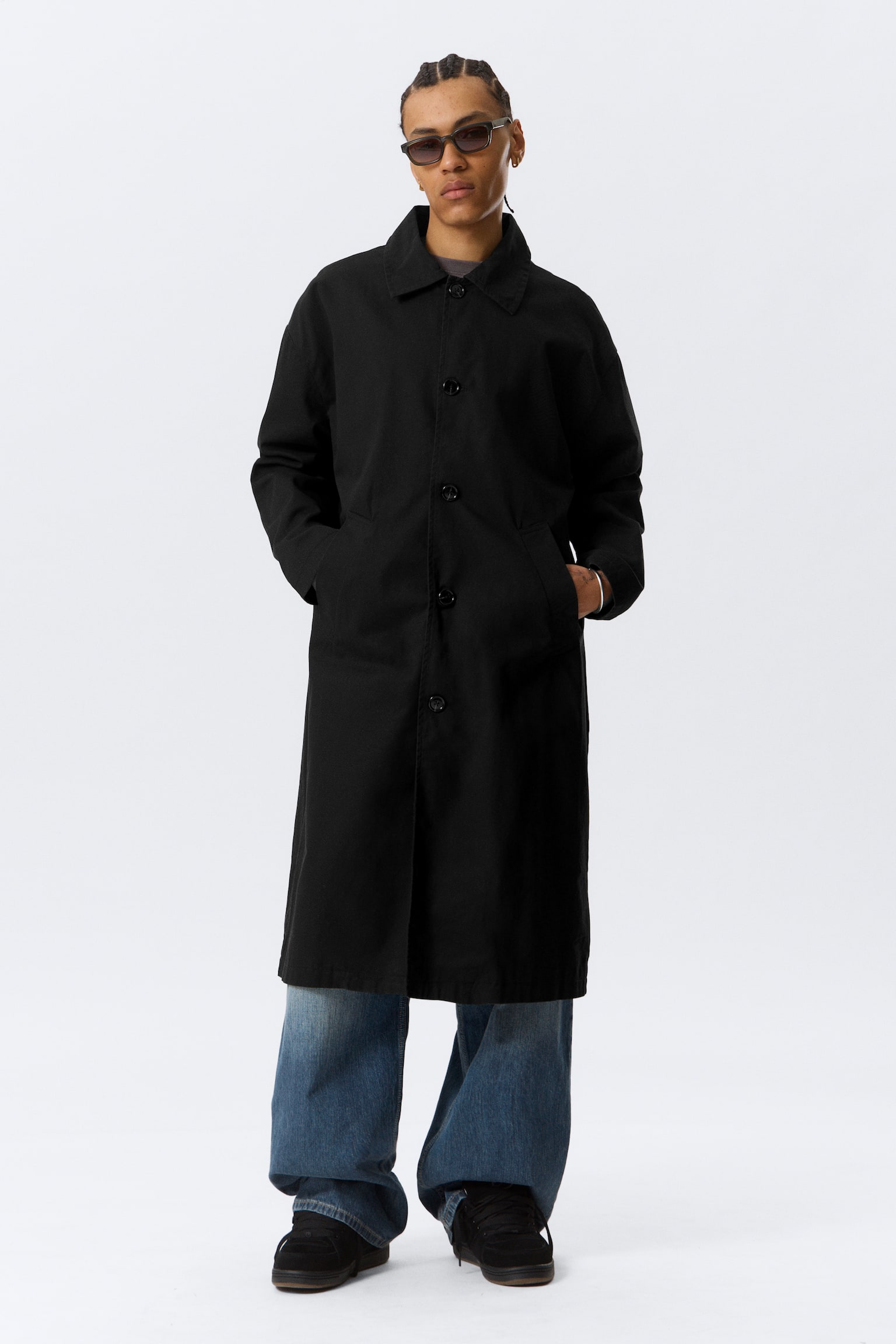 Gabardina larga de algodón de corte recto - Negro lavado - 1