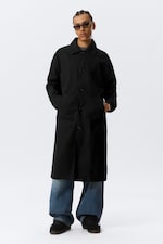 Washed Black - Long Single-Breasted Cotton Car Coat - 0