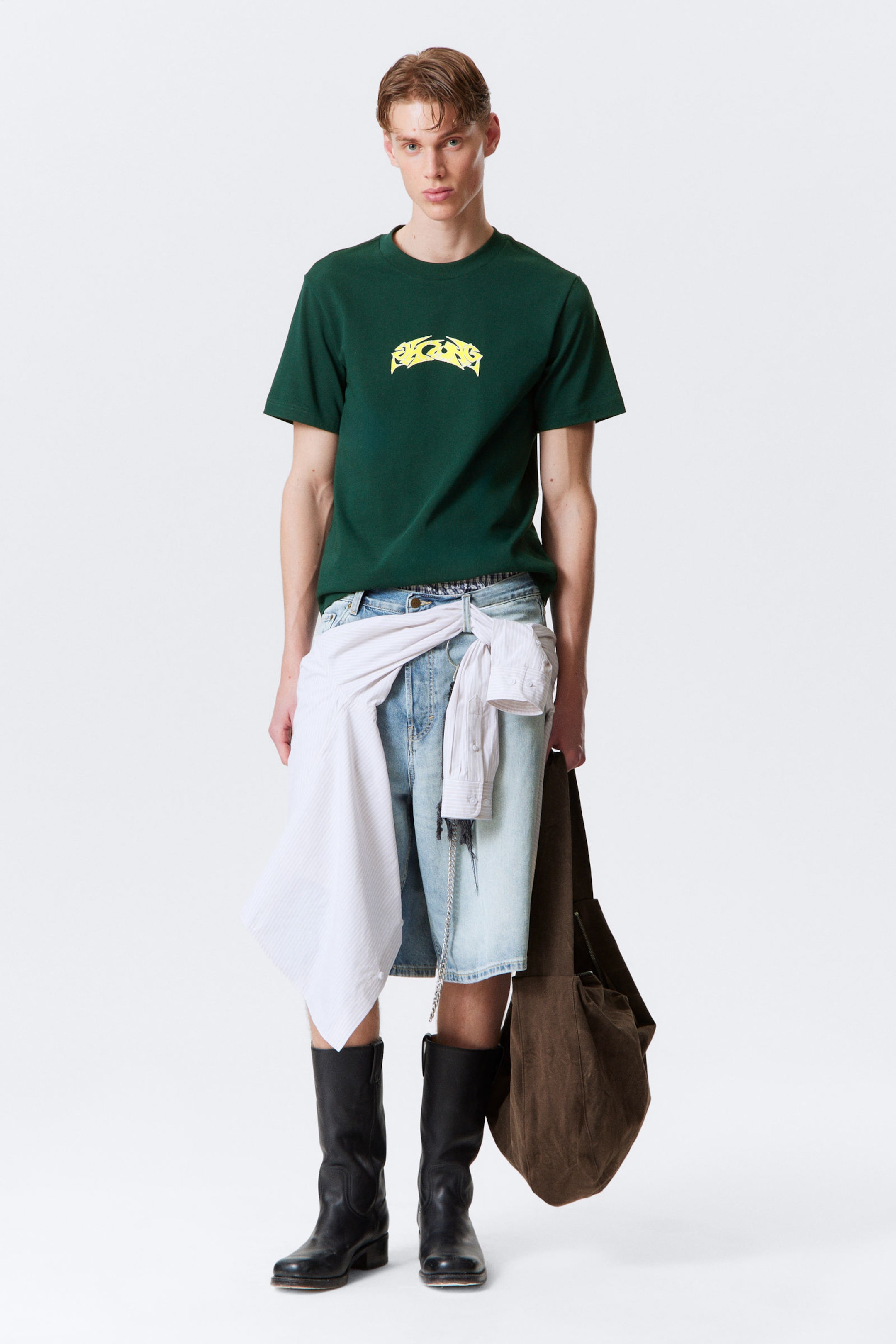 Dark Green - Bingo - Boxy Graphic Printed T-Shirt - 2
