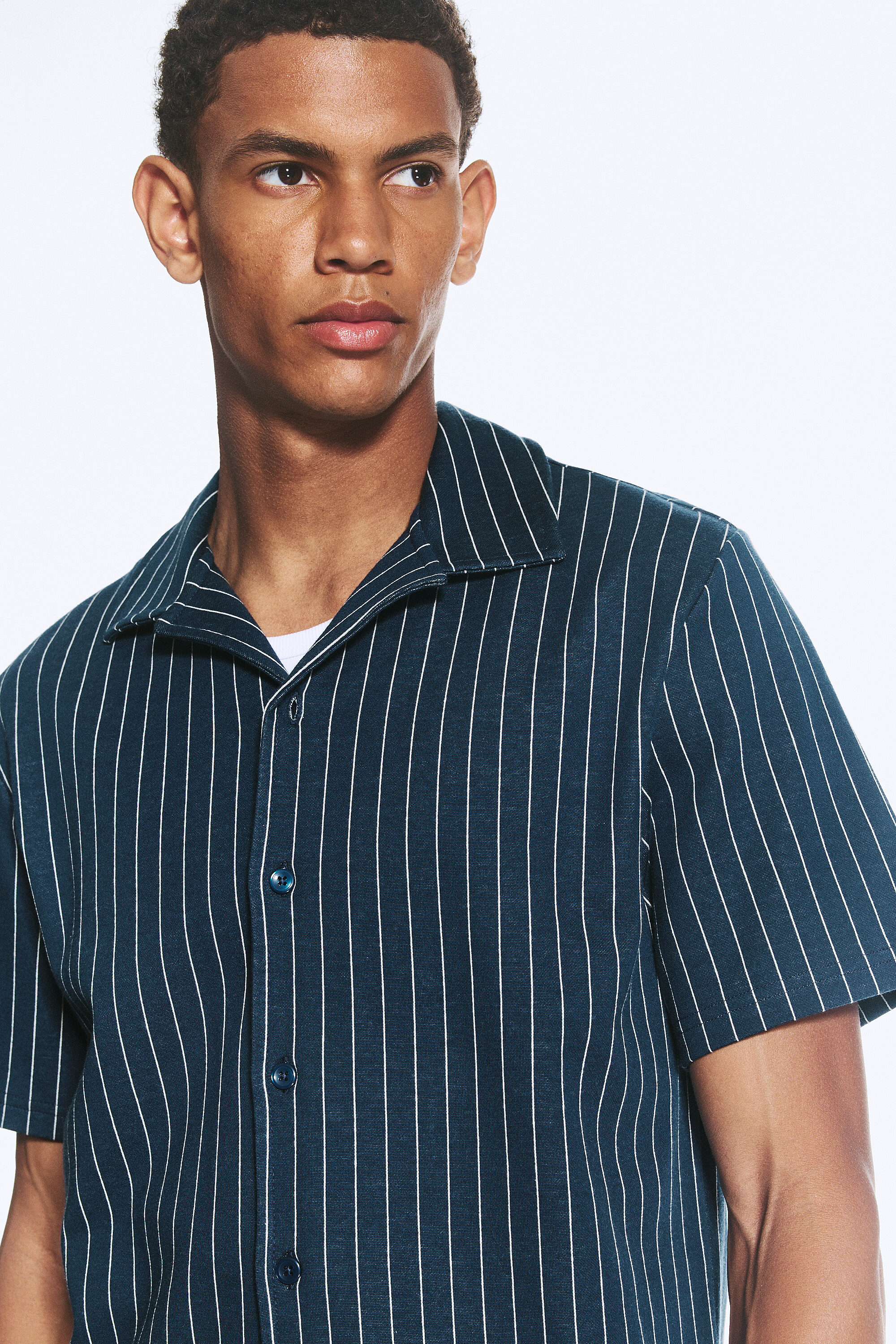 textured short-sleeved resort shirt - Striped Dark Blue | Weekday WW