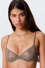 Dusty Grey - Sheer Lace Underwire Bra - 1
