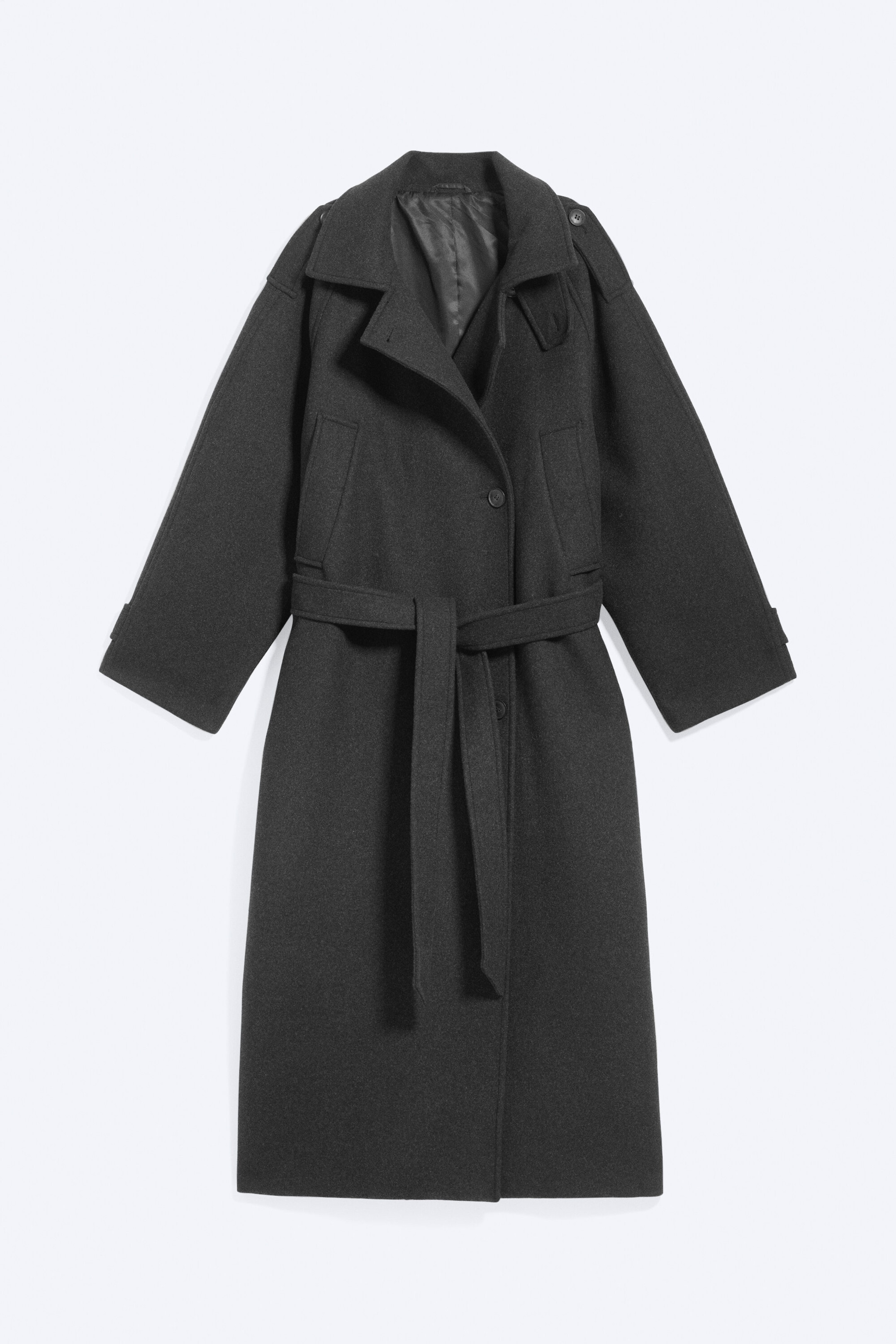 Dark Grey Melange - Belted wool-blend coat - 5