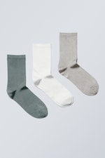 Weiß, maulwurfsgrau, graublau - 3er-Pack glänzende Socken - 0
