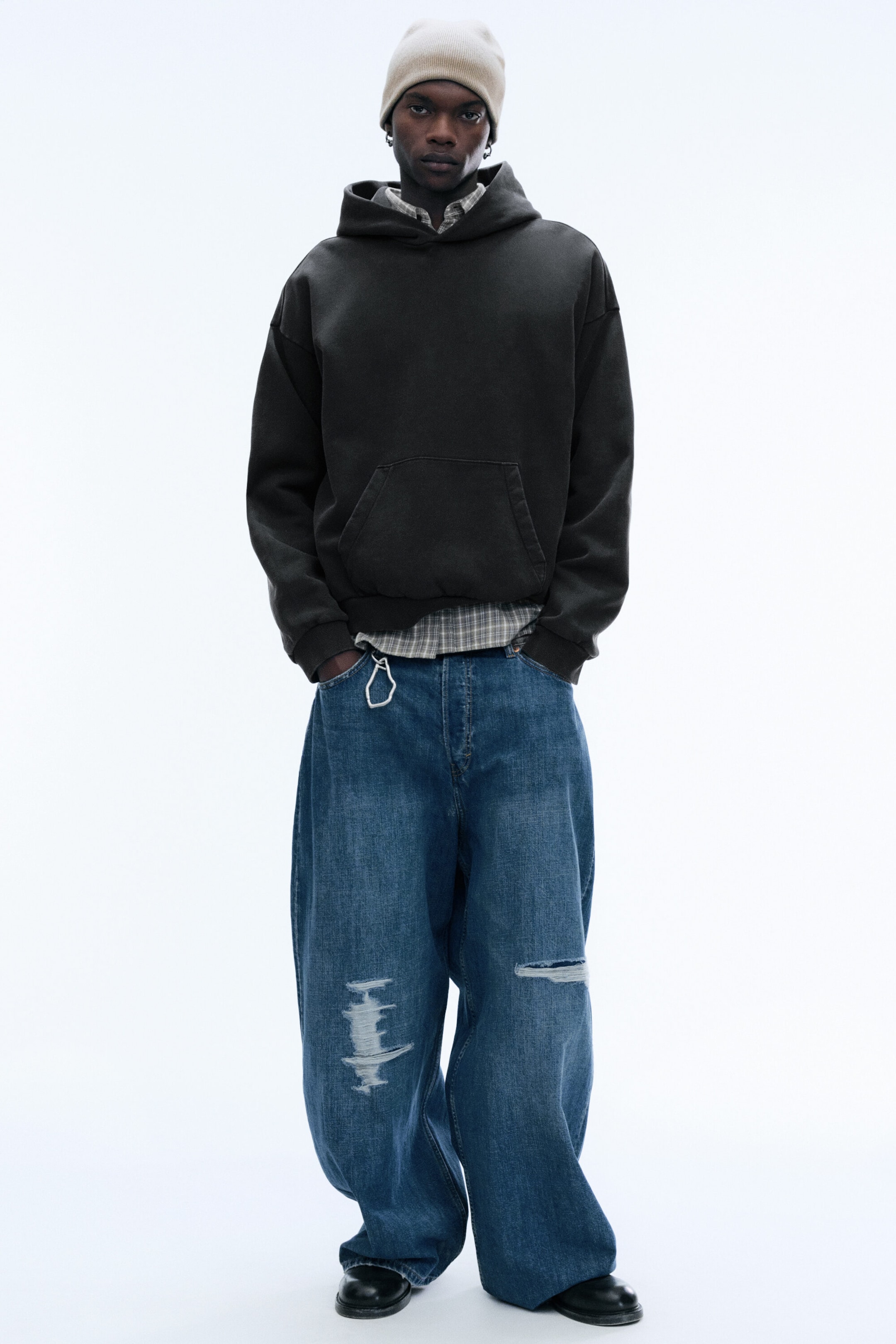 Black - Loose Heavyweight Cotton Hoodie - 2