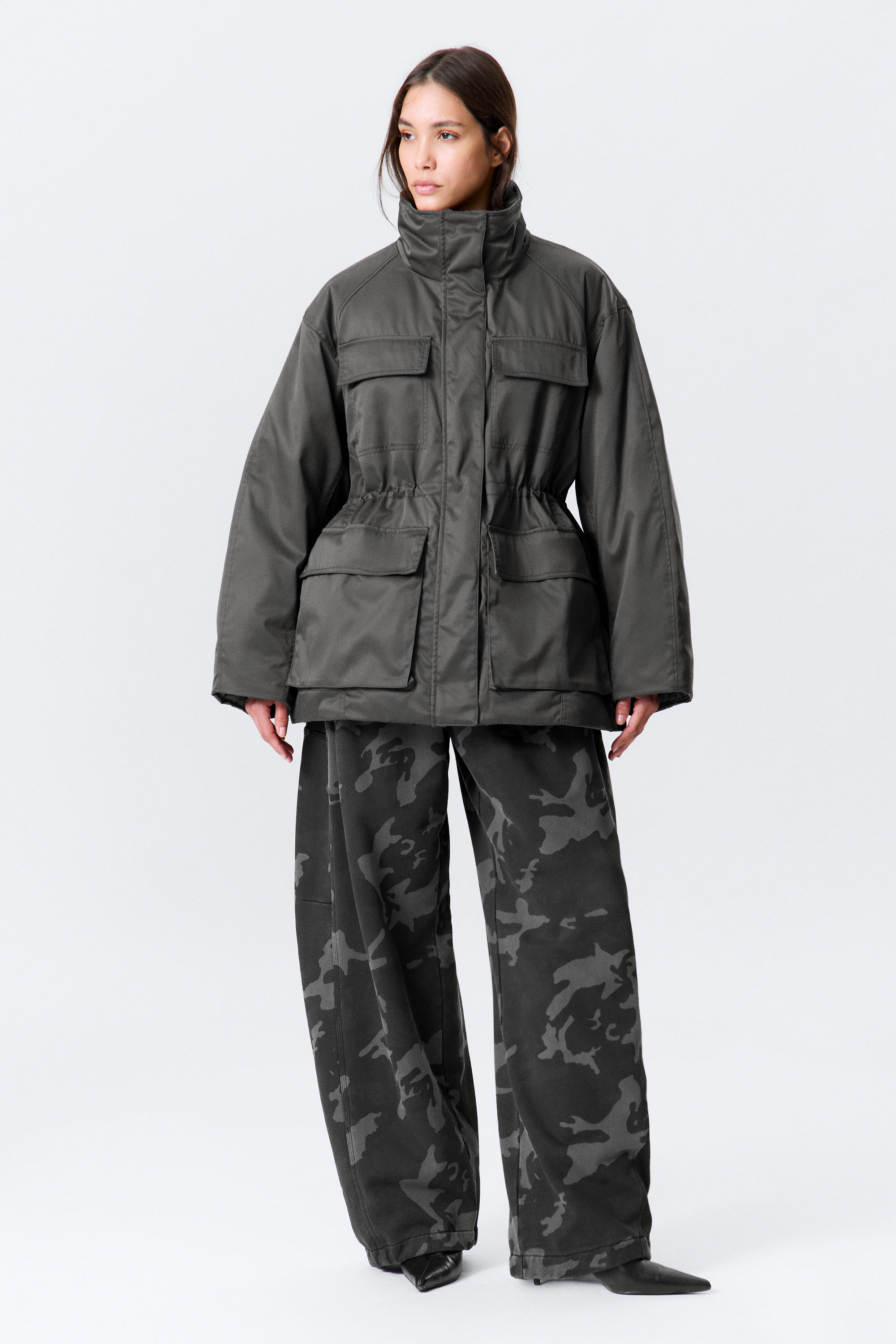 Dark Grey - Oversized Padded Utility Jacket - 2