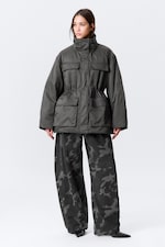 Dark Grey - Oversized Padded Utility Jacket - 1