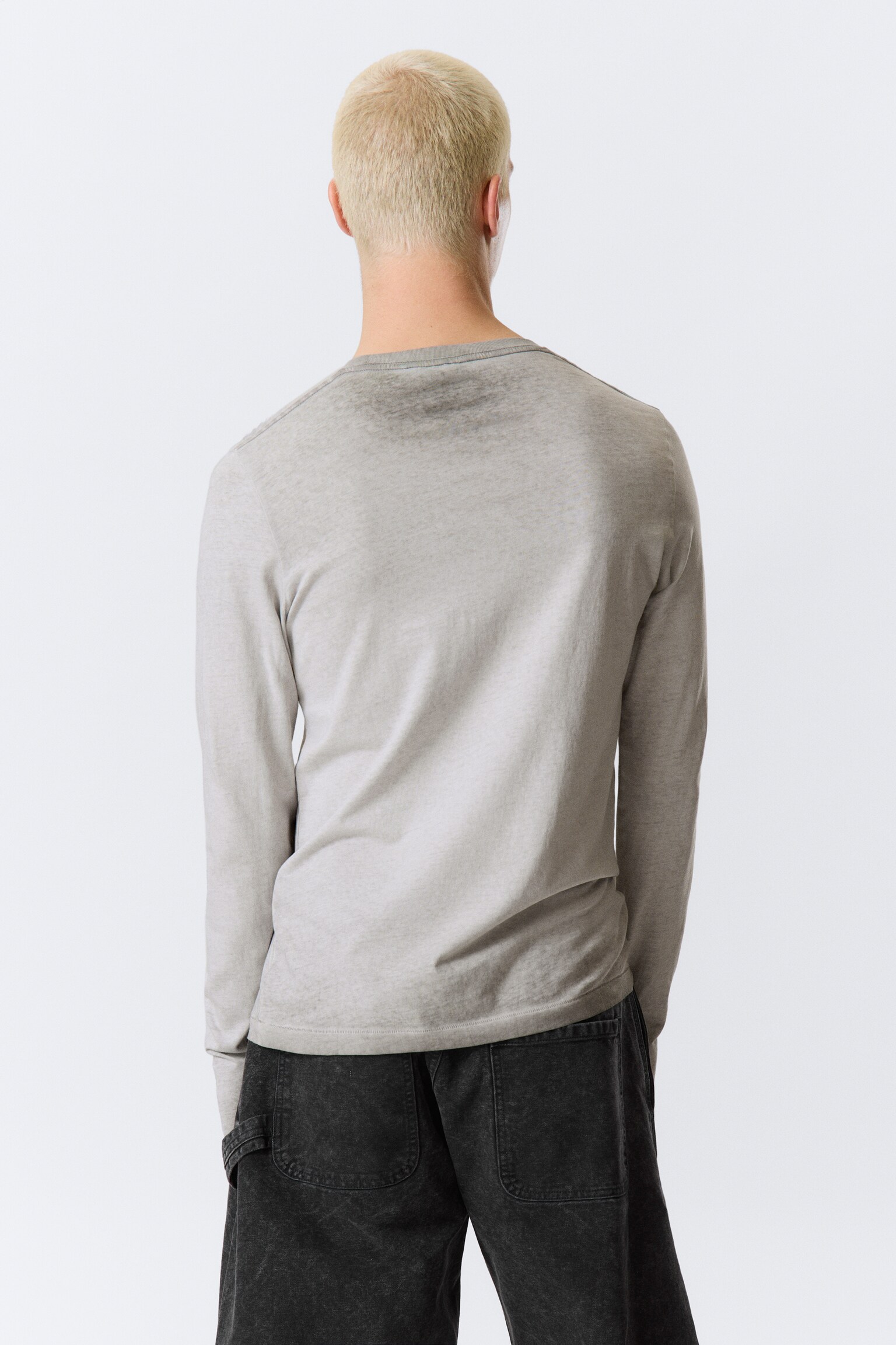Relaxed Long-Sleeved Cotton T-Shirt - Vypraná tmavá krtčia - 3