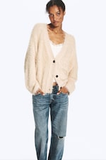 Beige - Cardigan oversize à col en V - 0