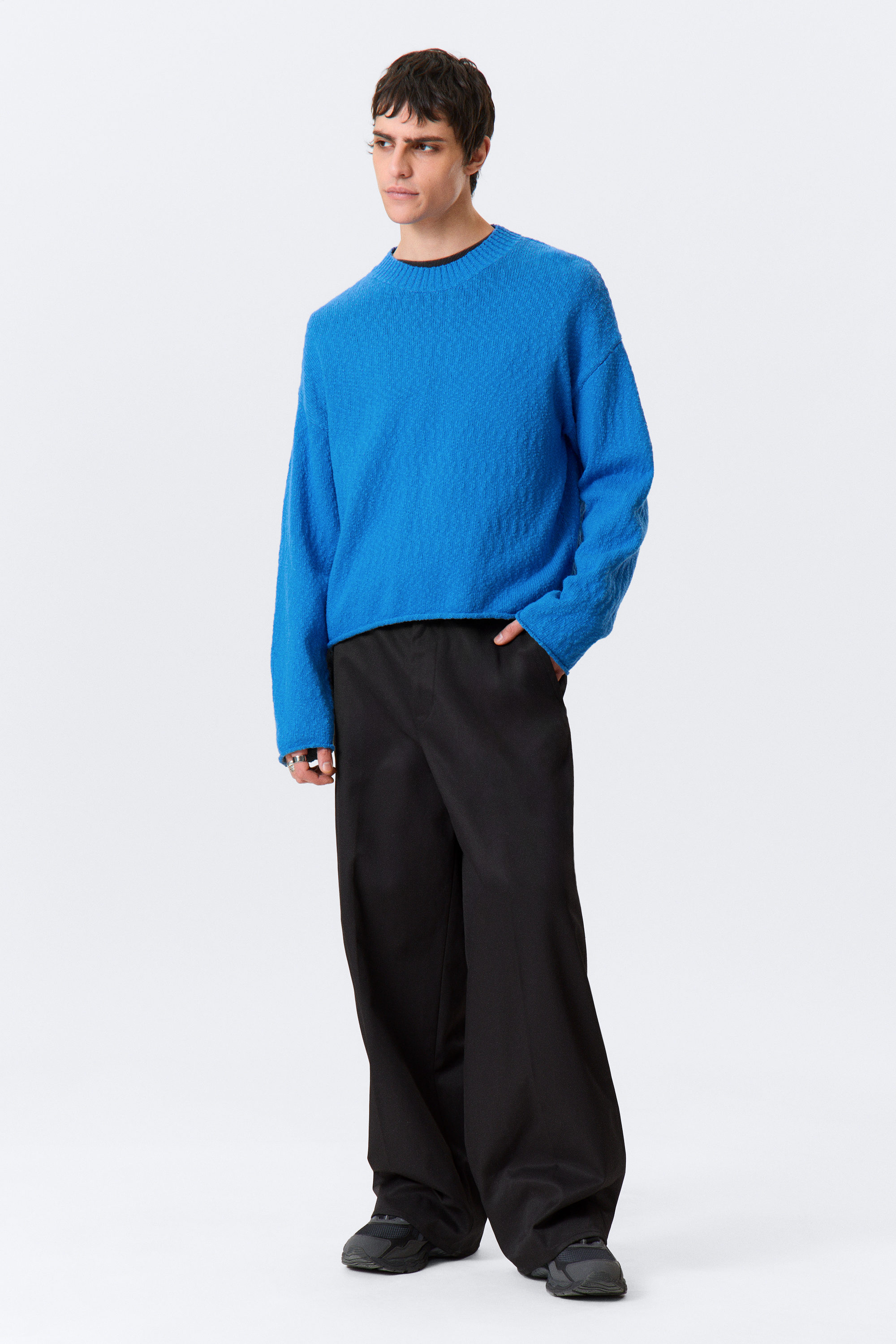 Bright Blue - Relaxed Knitted Cotton Sweater - 2
