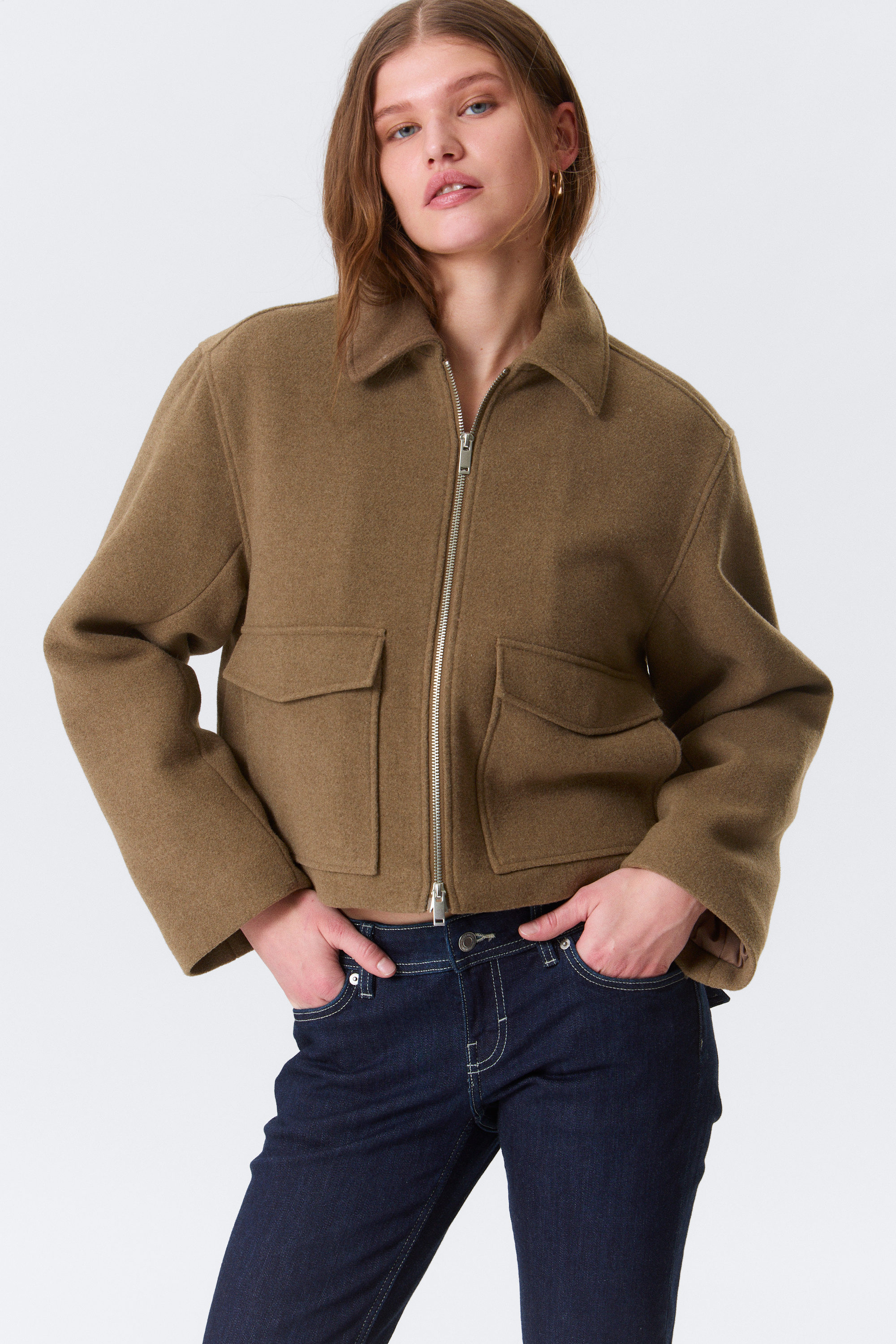cropped boxy zip jacket - Soft Brown | Monki EU