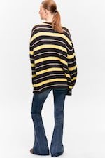Dark Brown & Yellow Stripes - Soft Knit V-Neck Cardigan - 2
