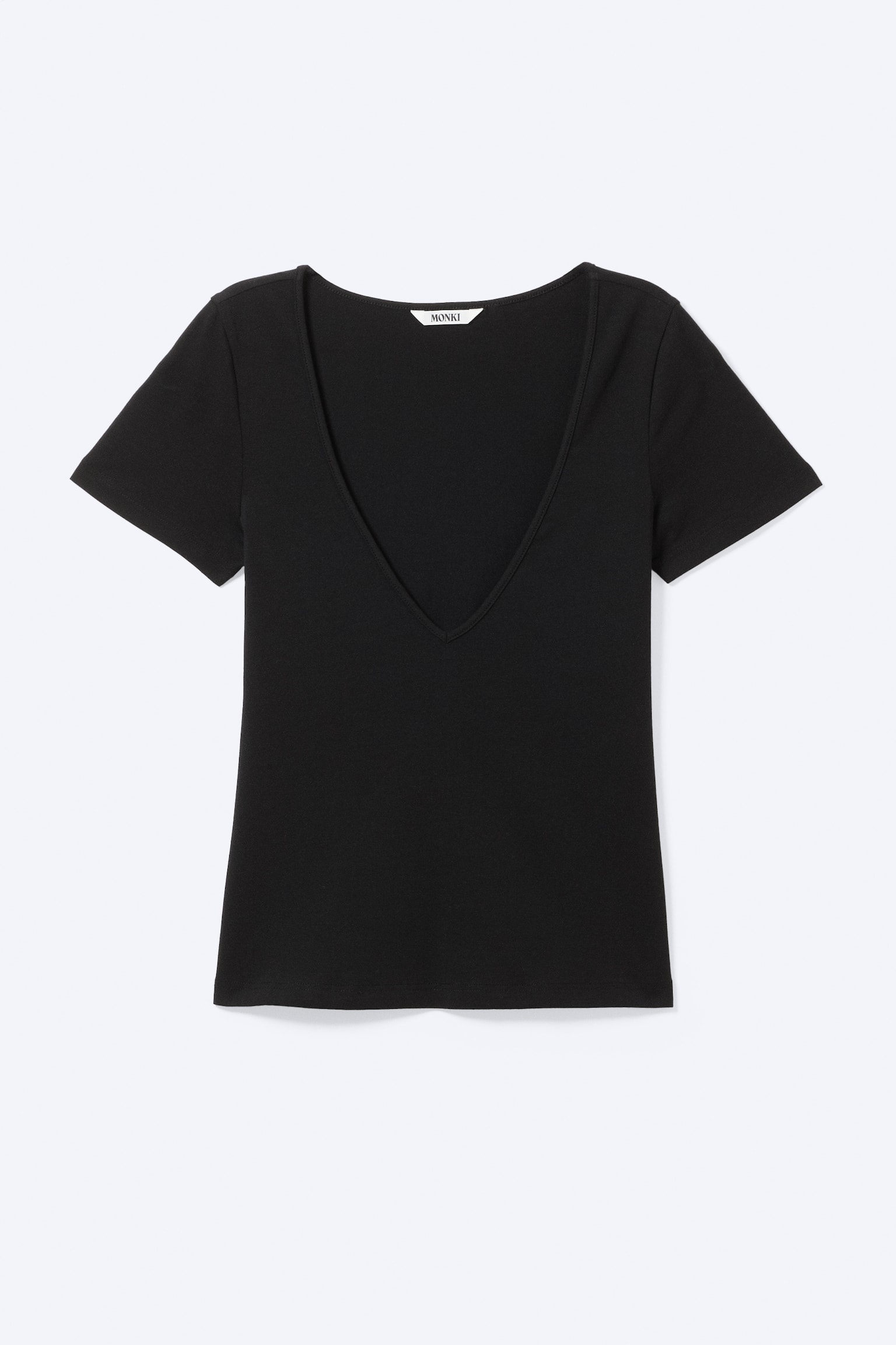 T-shirt z głębokim dekoltem w serek - Czarny/Kremowy/Zakurzony róż - 2