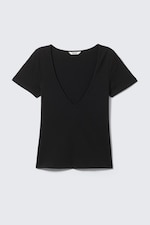 Zwart - Slim T-shirt met diepe V-hals - 0