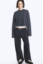 Washed Blue - Cropped Oversized Long-Sleeved T-shirt - 1