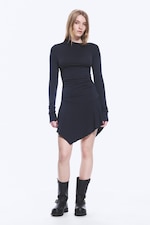 Dark Blue - Asymmetric Draped Mini Dress - 0