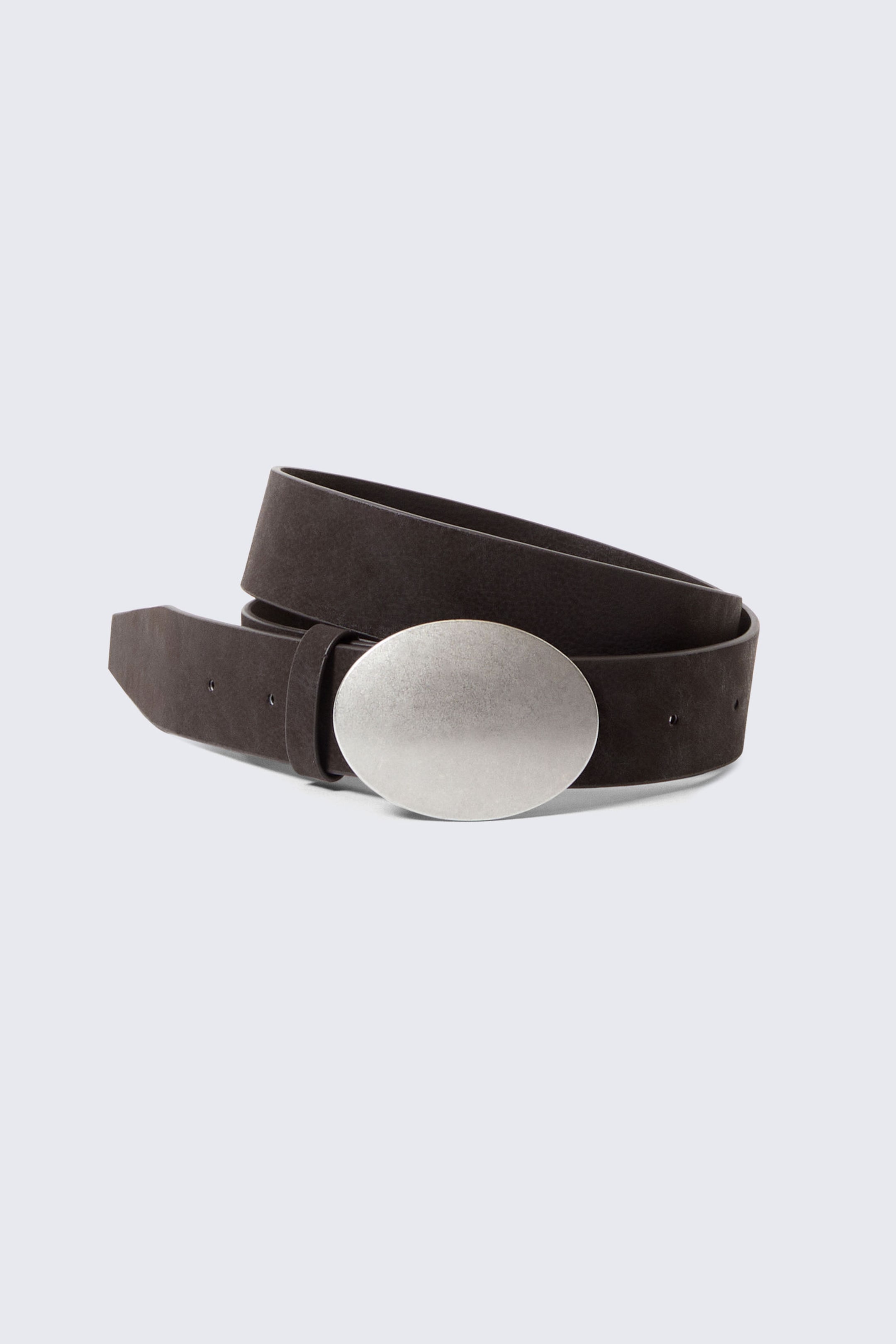 Dark Brown - Oval Faux Leather Belt