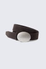 Dark Brown - Oval Faux Leather Belt - 0