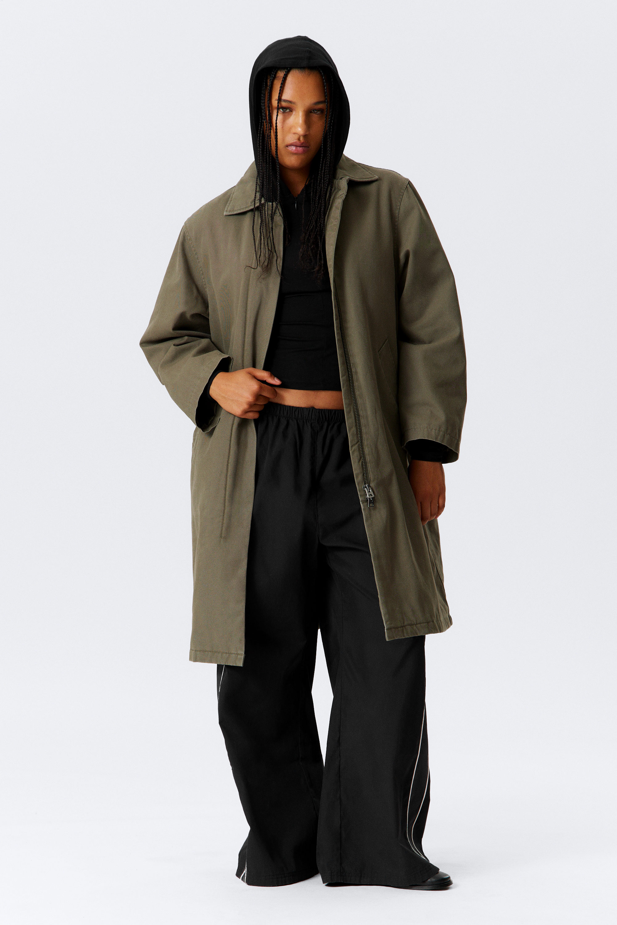 Dark Khaki Green - LooseFitCanvasCarCoat - 1