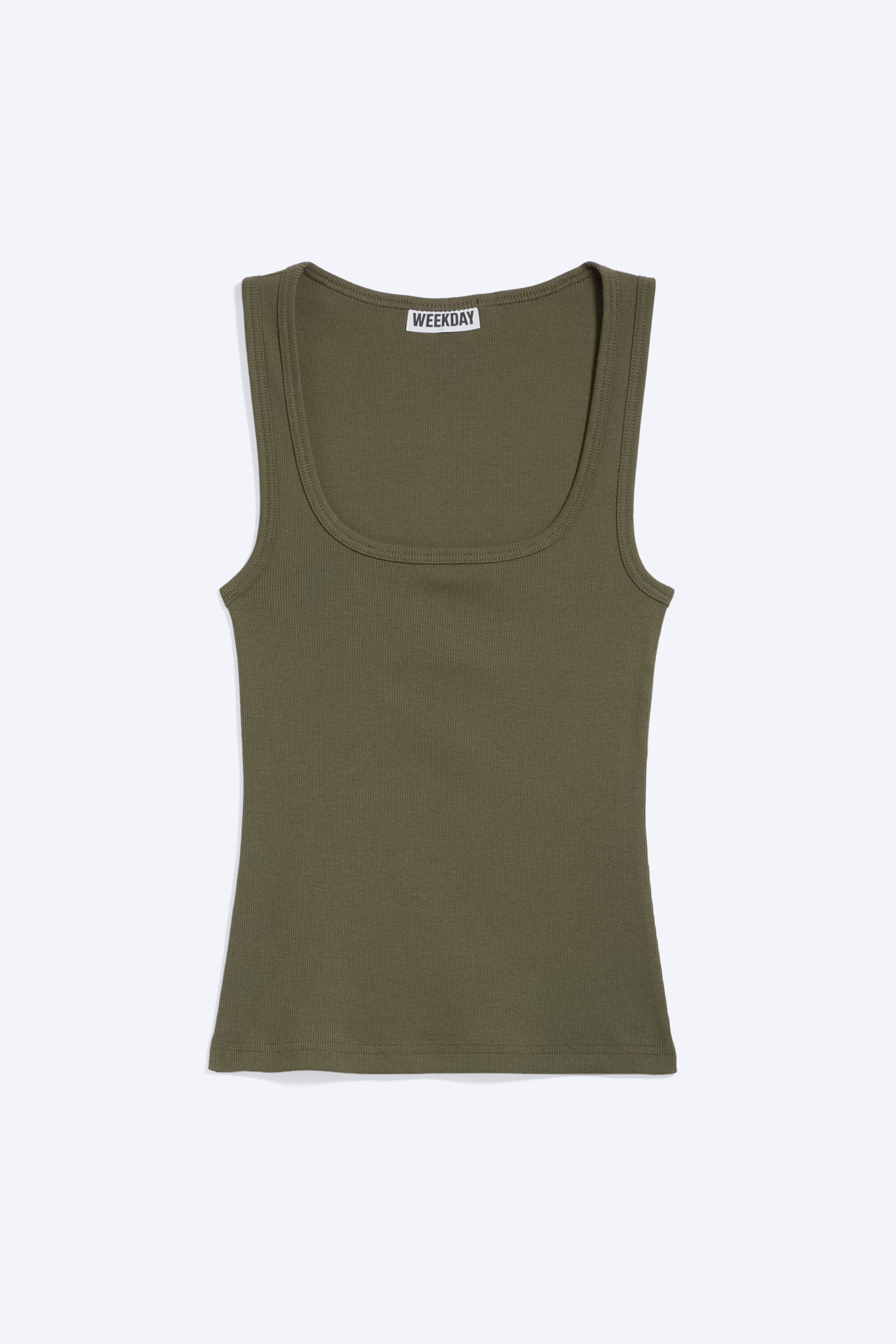 Khaki Green - Smalt ribbat linne med fyrkantig halsringning - 1