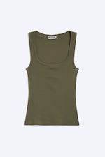 Khakigrün - Geripptes Tanktop mit eckigem Ausschnitt - 0