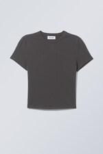 Dark Grey - Seam Fitted T-shirt - 0