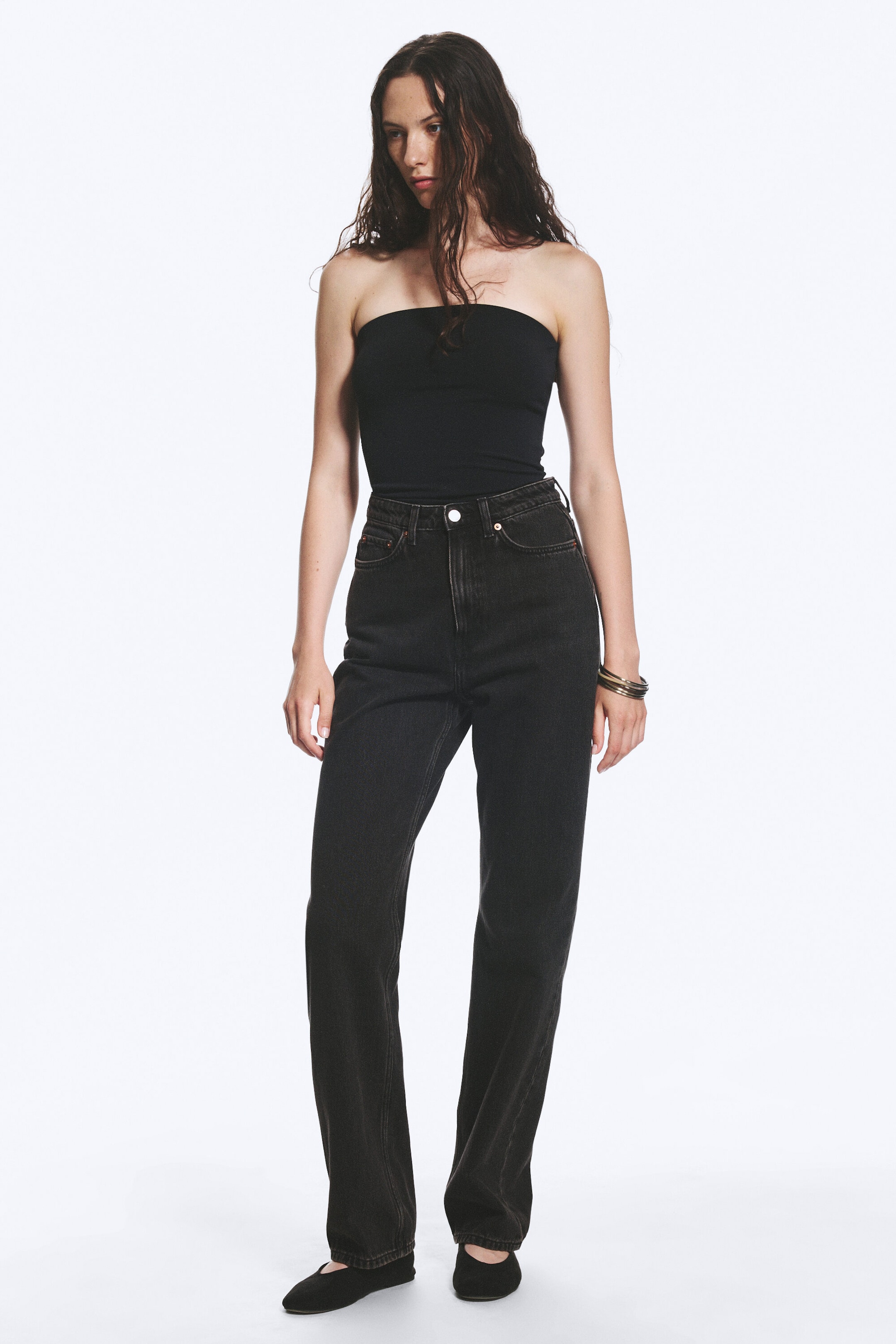 Echo Black - Black - Rowe Super High Waisted Regular Straight Jeans - 1