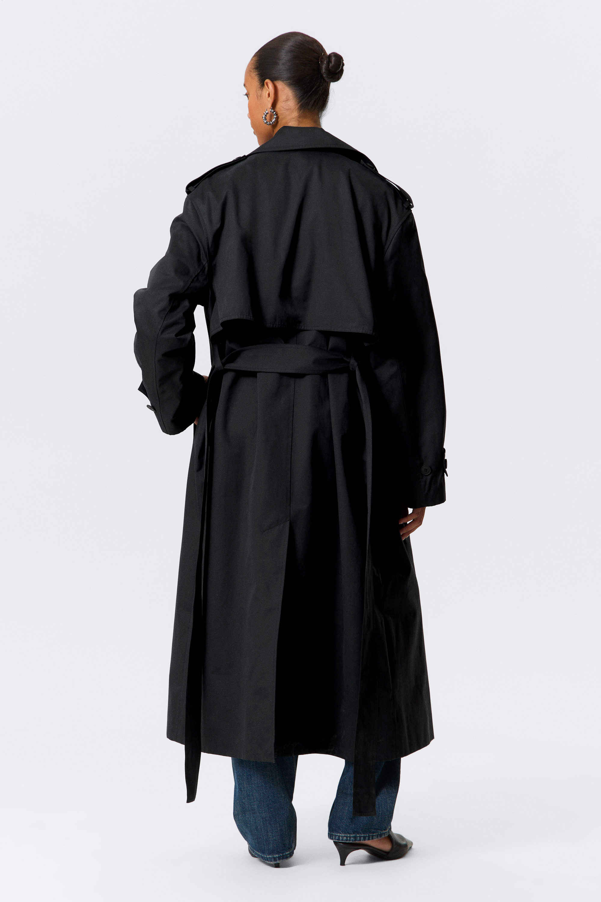 Schwarz - Zweireihiger Oversize-Trenchcoat aus Canvas - 3
