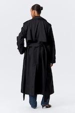 Black - Oversized Double-Breasted Canvas Trench Coat - 3